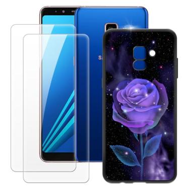 Imagem de MILEGOO Capa para Samsung Galaxy A8 Plus 2018 + 2 peças protetoras de tela de vidro temperado, capa ultrafina de silicone TPU macio à prova de choque para Samsung Galaxy A730F (6 polegadas) rosa