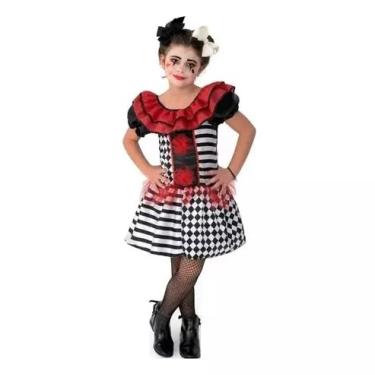 Imagem de Fantasia Vestido Pierrot Infantil Palhaça Zumbi Arlequina Terror Halloween Carnaval Dia das Bruxas Festa Tema Circo Fantasia Vestido Pierrot Tamanho:P