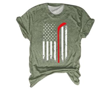 Imagem de Camiseta feminina de beisebol PKDong com estampa da bandeira americana feminina EUA estrelas listras patrióticas, camisetas soltas de verão, A02 Verde grama, P