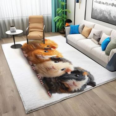 Imagem de Tapete de desenho animado animal hamster branco 5 x 3, tapete macio antiderrapante para sala de estar, tapete geométrico moderno lavável na máquina, tapete para sofá, cozinha, jantar, quarto de