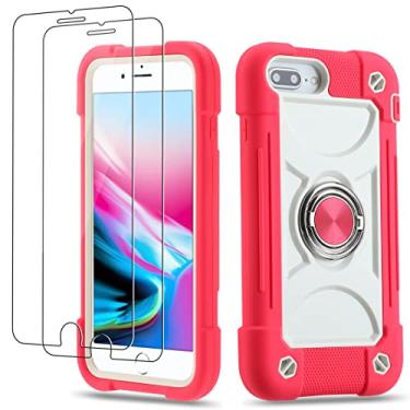 Imagem de Cookiver Capa para iPhone 8 Plus/iPhone 7 Plus, iPhone 6 Plus/6S Plus 5,5 polegadas com suporte de anel, com 2 unidades de película de vidro resistente para telefone (rosa choque)