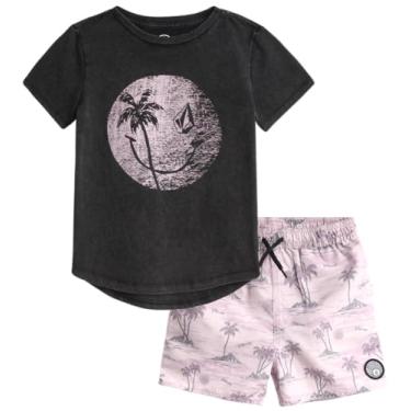 Imagem de Volcom Conjunto de roupa de banho para meninos – 2 peças camiseta de manga curta e calção de banho – conjunto de roupa de banho para meninos (2 a 7), Preto lavado, 4
