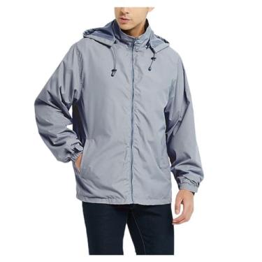 Imagem de Jaqueta masculina leve, corta-vento, ajustável, com capuz, capa de chuva, cor sólida, casaco de ciclismo, Cinza escuro, G