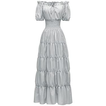 Imagem de Abaowedding Vestido feminino renascentista medieval camisa pirata camponesa top irlandês sob vestido, Cinza, PP