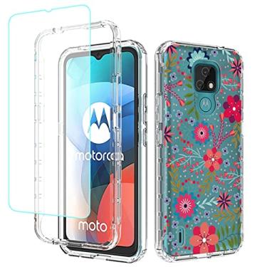 Imagem de sidande Capa para Moto E7, Motorola E7 XT2095-1 com protetor de tela de vidro temperado, capa protetora fina de TPU floral transparente para celular para Motorola Moto E7 (estampas florais)