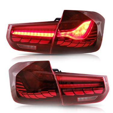 Imagem de VLAND Conjunto de luzes traseiras OLED adequado para BMW M3/3 Series F30 F35 F80 Sedan 6ª geração 2012-2018, lâmpada traseira atualizada com Dragon Scales DRL, vermelho