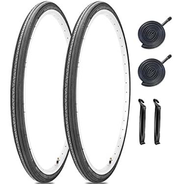 Imagem de Pacote com 2 pneus de bicicleta de estrada 26 x 1 3/8 com tubos de bicicleta 26 x 1,3/8 válvula AV Schrader de 32 mm (2 pneus e 2 tubos)