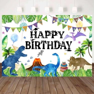 Imagem de Sensfun Pano de fundo de aniversário de dinossauro para crianças, meninos, rugido, safári, selva, dinossauro, parque mundial, decorações de aniversário, banner, tema dino, artigos de festa, fotografia