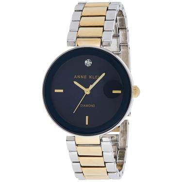 Imagem de Anne Klein Relógio feminino com mostrador de diamante genuíno, Dois tons/azul