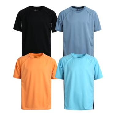 Imagem de Pro Athlete Camiseta atlética para meninos – Pacote com 4 camisetas esportivas de desempenho ativo Dry-Fit (8-16), Cinza/preto/laranja/azul claro, 8