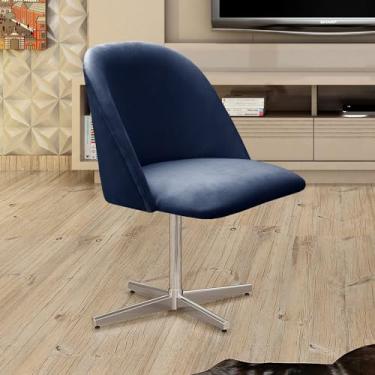 Imagem de Poltrona Decorativa Gaia Giratória Metal para Sala, Quarto, Recepção Azul Marinho