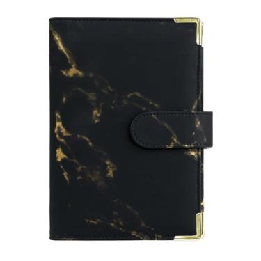 Imagem de Joucien A6 Folha solta padrão de mármore caderno couro PU solta folha grampo Ledger-Mármore + protetor de canto: preto (concha única)
