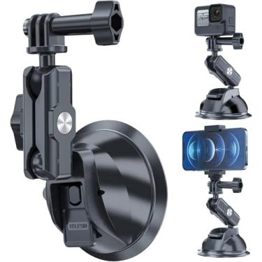 Imagem de TELESIN Suporte de carro com ventosa com suporte de telefone, painel de para-brisa, janela, barcos, anexo de veículo para DJI Action 5 Pro Action 4 3 GoPro Max Mini Hero 13 12 11 10 9 8 Insta360 X5 X4