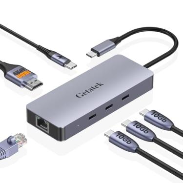 Imagem de Getatek Hub USB, hub USB 3.2 6 em 1 com portas 3-USBC de 10 Gbps, adaptador HDMI USB C para USB 4K 60HZ, entrega de energia de 100 W, hub USB Ethernet de 1 Gbps para laptop, PC, MacBook, XPS e mais