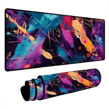 Imagem de Novo Mouse Pad Gamer Deskpad Speed Extra Grande Borda Costurada Profissional Varios Tamanhos - Splash Laranja e Roxo (80x40)