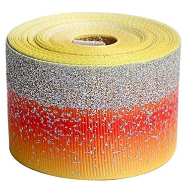 Imagem de Tvoip Fita de gorgorão de poliéster arco-íris com glitter Tie Dye Fitas de gorgorão 1-1/2" (38 mm) x 10 jardas para laços de cabelo, embalagem de presente de casamento (laranja)