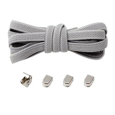 Imagem de No Tie Shoelaces Metal Buckles Elastic For Sneakers One Size Fits All Adult Kids Laces Lazy Sport Rubber Shoestrings(Light gray)