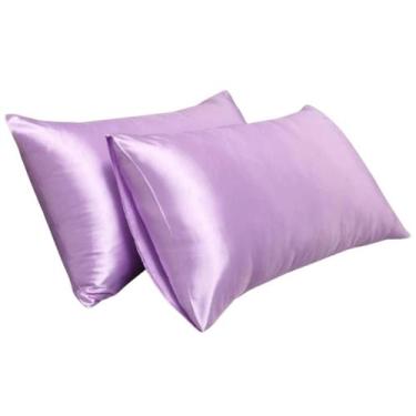 Imagem de Kit 02 Fronhas Cetim 70cm x 50cm Anti Frizz Lilás - Tuca Casa