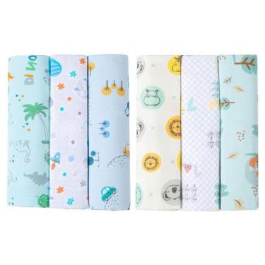 Imagem de Kit 6 Cueiros Papi Flanelados 1,0x0,8m Estampados Menino, Verde, Único