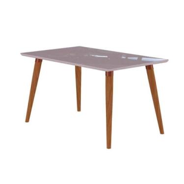 Imagem de Mesa para Cozinha Adele + Tampo Madeirado Vidro 130x80cm Madeira/Off W