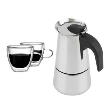 Imagem de Cafeteira Italiana Moka 450Ml + 2 Canecas Vidro Duplo 120Ml - Kadê