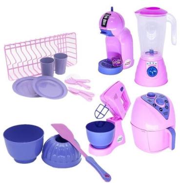 Imagem de Kit Menina Brinquedo Cozinha Cafeteira Bolo Batedeira 17Pç - Altimar