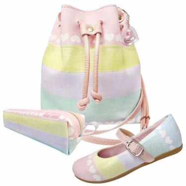 Imagem de Kit Infantil Sapatilha, Bolsa e Estojo Listra Colorida Corações, Magic