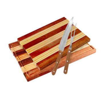 Imagem de Conjunto 2 Tabuas de Madeira 45 30cm + Jogo de Garfo e Faca - Moveis C