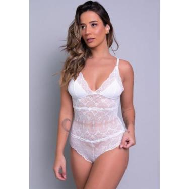 Imagem de Body Lingerie Transparente Renda Decote Blogueira - WLS Modas, Branco,