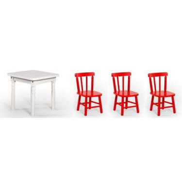 Imagem de Conjunto Infantil 60x60 Com 3 Cadeiras - Vermelha - JM Móveis
