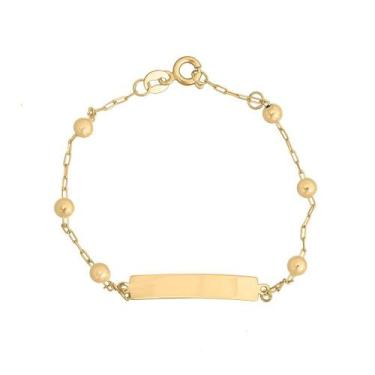 Imagem de Pulseira Infantil Bebê Chapinha Com Bolinha Ouro 18k 750 - DR Joias