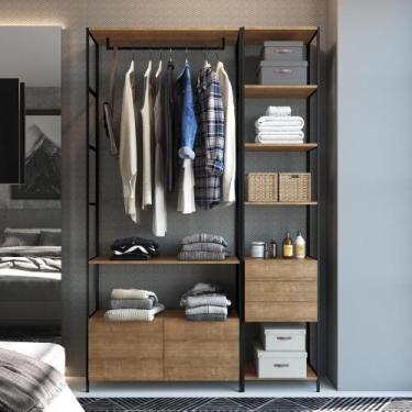 Imagem de Conjunto 1 estante 3 gavetas + 1 arara 2 gavetas com cabideiro steel q