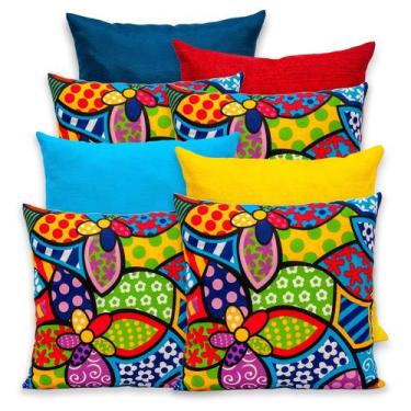 Imagem de Kit 8 Capas de Almofada 40x40 Lisa e Estampada com Zíper Gorgurinho - 