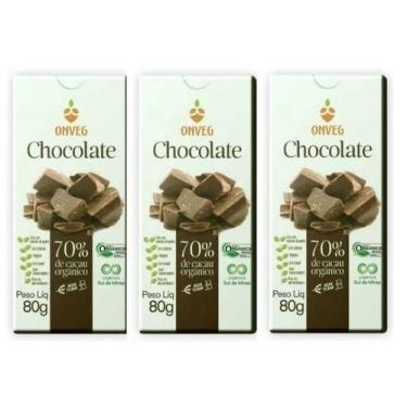 Imagem de Kit 3 Chocolate Orgânico 70%Barra Vegano Sem Leite 80g Onveg
