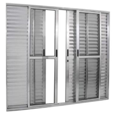 Imagem de Porta balcão 6 folhas 2,10x1,80 com fechadura no alumínio brilhante - 