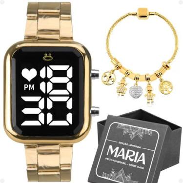 Imagem de Relógio Feminino Dourado Led Digital Banhado + Pulseira Pandora Qualid