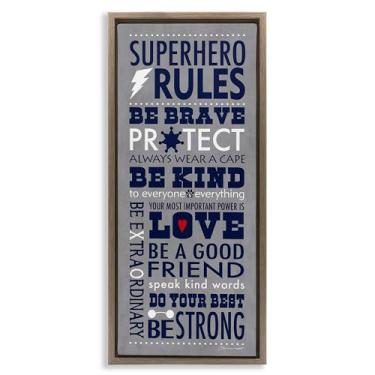 Imagem de Stupell Industries Arte de parede em tela flutuante emoldurada tipografia super-herói regras por Stephanie Workman Marrott