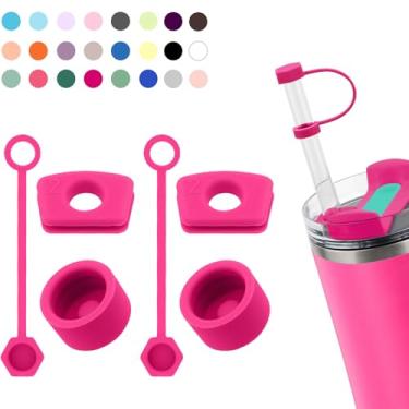 Imagem de DUNLAGUE Conjunto de rolha de derramamento de silicone para Stanley Cup 2.0 850 g e 1,134 g com capa de canudo (conjunto de 2, rosa maracujá)