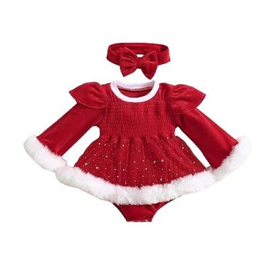 Imagem de YINGISFITM My First Christmas, fantasia de Papai Noel peludo para recém-nascido, fofo, vermelho, roupa de Natal, Vestido de Natal peludo, 6-12 Meses