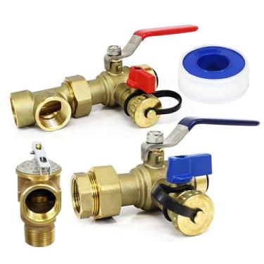 Imagem de Kahenian Válvula de serviço de isolamento de aquecedor de água sem tanque de 3/10.2 cm com válvula de alívio de pressão, PTC X FNPT, válvula de instalação de serviço de 3/10.2 cm para Rheem, Rinnai,