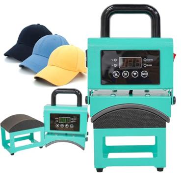 Imagem de KKSOUFX Prensa para chapéus, máquina de prensa térmica para bonés com controle LCD, temperatura e tempo ajustáveis ​​com alarme de contagem regressiva, placa de aquecimento de 8 * 15CM