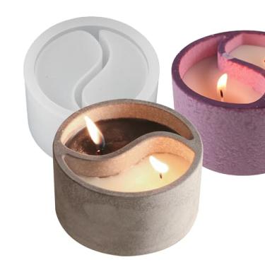 Imagem de japleed Suporte de vela Tai Chi, molde de silicone, vasos de vela Yin Yang, molde de cimento de concreto de resina de silicone exclusivo, caixa de recipiente, molde de armazenamento, faça você mesmo