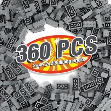 Imagem de MANNIDOO 360 Pieces Building Bricks, Classic Basic Building Flat Parts and Pieces - 2x4 Brick x200 and 2x2 Brick x160, Moc Building Bulks DIY Play Set Compatible with Lego, Dark Grey