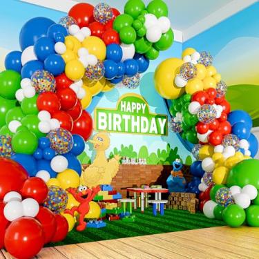 Imagem de ALL-IN-1 Sesame Street Balloons Arch Kit & Garland – Small and Large Primary Color Red Blue Green Balloons – Lego Elmo Circus Carnival Super Mario Birthday Party Supplies & Decorations