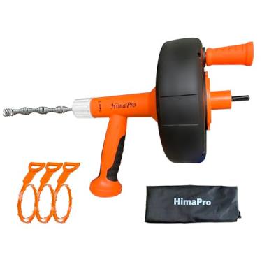 Imagem de HimaPro Trado de tambor de 6 mm x 7,5 m com adaptador de broca | Trado de drenagem de cobra para encanamento flexível resistente | Desbloqueador de tubos de encanamento removedor de entupimento para