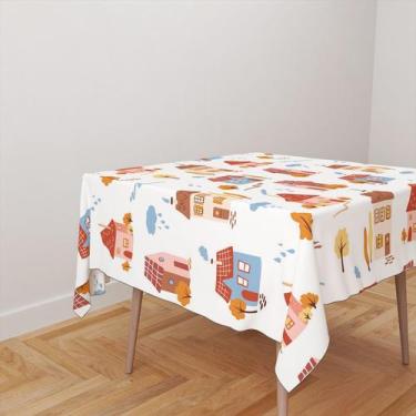 Imagem de Toalha De Mesa Quadrada 4 Lugares Tecido Oxford Outono Casas Chuva TL2