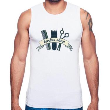 Imagem de Regata Salão Masculino Barber Shop - Foca na Moda, Branco, GGG