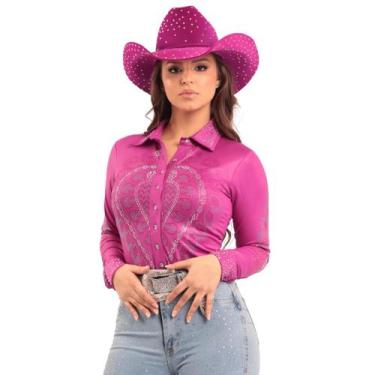 Imagem de Body Camisa Cirrê Fúcsia Gout Brilhos Coloridos Feminino Moda Country 