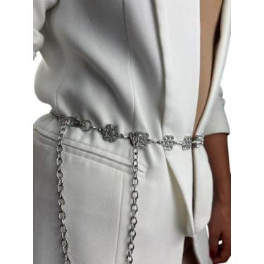 Imagem de Cinto Corrente Metal Feminino Com Flores Strass R172 - GENÉRICA, Prata