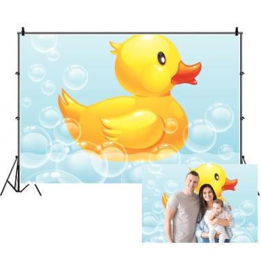 Imagem de Renaiss Pano de fundo de tecido de pato amarelo 1,5 x 1,2 m para natação, pato bolha, pato, brinquedo fotográfico, para crianças, chá de bebê, aniversário, bolo, mesa, pano de fundo para sessão de